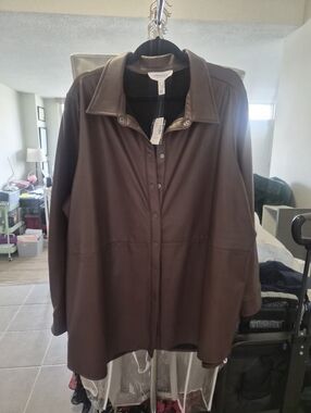 Addition Elle Brown Faux-Leather Button Front Jacket